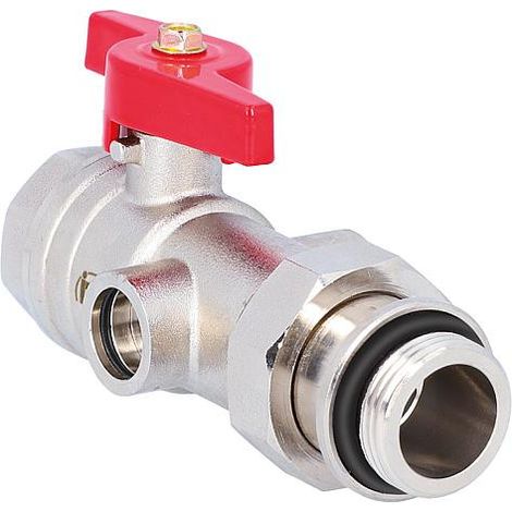 Robinet a boisseau spherique droit laiton DN25 poignee pap rouge prise pr thermometre (1/5)