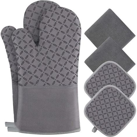 6 piezas, Manoplas para horno resistentes al calor, Gris, Forro de algodón y superficie de silicona antideslizante, 3317,78 cm, Para hornear (1/5)