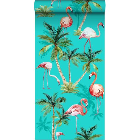 papier peint intissé XXL flamants Roses turquoise, vert et rose - ESTAhome (1/5)