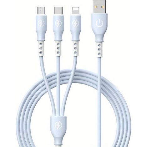 Câble de charge rapide 3 en 1 de 66 W, câble de données USB de 1,2 m, adapté aux téléphones mobiles et ordinateurs portables-bleu (1/4)