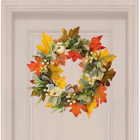 Corona otoñal para puerta – 45 cm (17,72 pulgadas), hojas artificiales, hogar/Acción de Gracias (1/4)