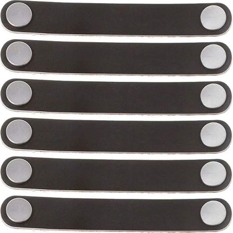 Lot de 6 poignées de meuble en cuir 128 mm, poignées de porte et de tiroir modernes en cuir véritable et alliage d'aluminium (noir) (1/5)