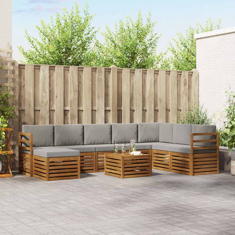 Ecksofa Set 9 pcs Natürlich und Hellgrau Massivholz Akazie (1/5)