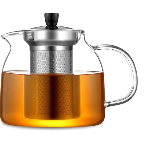 Théière en Verre avec Infuseur 1000ml, Théière en Verre Clair Résistant à la Chaleur,Theiere Verre avec Infuseur Amovible en Acier Inoxydable,pour le Thé Noir Thé Vert Thé Parfumé Thé aux Fruits (1/5)