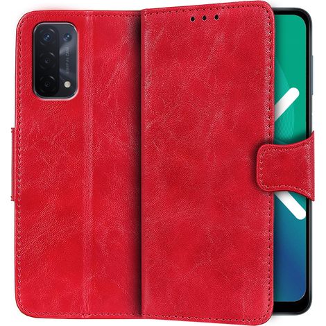 Funda tipo cartera de cuero para Oppo A54 5G/A74 5G/A93 5G, roja. (1/5)