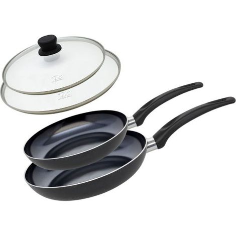 Set de 2 Poêles 24 et 28 cm céramique sans PFAS et 2 couvercles Elo Prima Cucina
