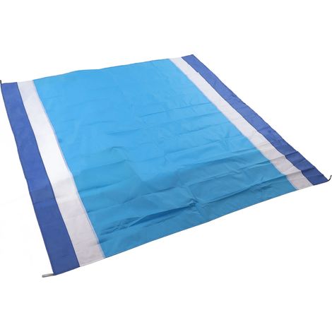 Tapis de pique-nique portable, imperméable, pliable et tendance, surdimensionné, anti-sable, idéal pour la plage, les voyages et le camping. Rayures bleues et blanches, bleu moyen. (1/5)