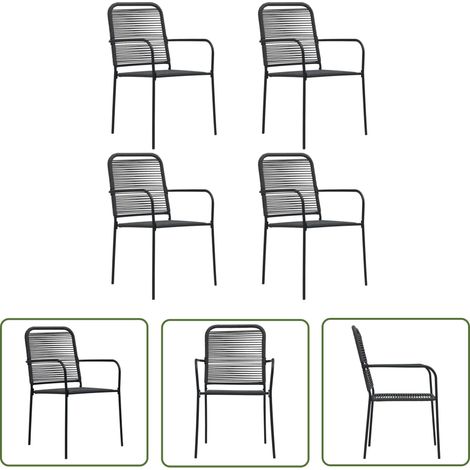 The Living Store Chaises de jardin lot de 4 Corde en coton et acier Noir - Chaise De Jardin - Mobilier De Jardin - Chaise Extérieure - Ensemble De Chaises - Design Minimaliste (1/5)