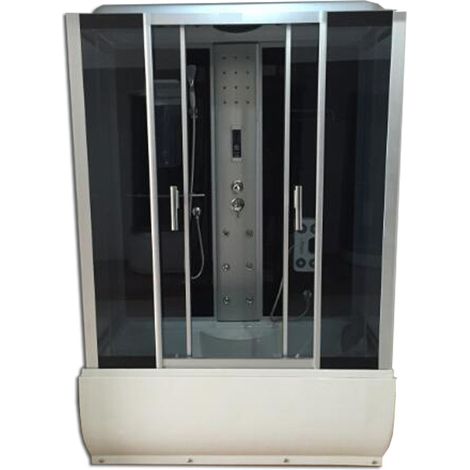 Baignoire balnéo cabine de douche 150 x 83 cm – Hydromassage pour 2 personnes – Verre trempé 5 mm – Radio FM et feux de thérapie couleur – Eliteshopping (1/5)