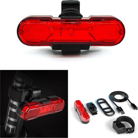 Luz para bicicleta con 4 modos de funcionamiento, USB, giratoria, roja (1/5)