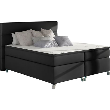 Lit boxspring 160x200 simili cuir noir Mador (1/5)