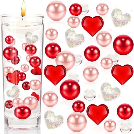 Remplissage Pour Vase Coeurs En Acrylique Rouge Et Rose - Décoration De Centre De Table Pour Fête Des Amoureux Mariage Et Réception - Lot De 1 (1/5)