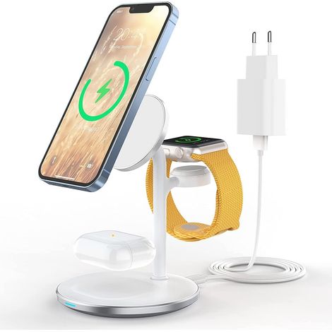 + Station de charge à induction chargeur sans fil 3 en 1 compatible avec le sécuri Blanc Argent (1/5)