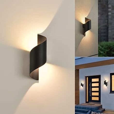 LED Applique Murale intérieur/Extérieur,10W 3000K blanc chaud Lampe,Moderne Up Down Luminaire,Éclairage Etanche IP65,Spirale Métal pour Bar,Chambre à Coucher,Noir (1/4)