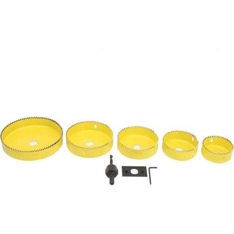 Kit 8 Scies Cloches Trous Bois Acier Carbone Jaune, Forets Aléseurs 64-127mm pour Menuiserie (1/5)
