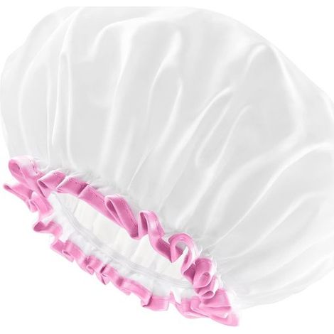 Gorros de ducha blancos,impermeables y reutilizables,forrados con material PEVA suave y cómodo,resistentes al color y elásticos (1/5)
