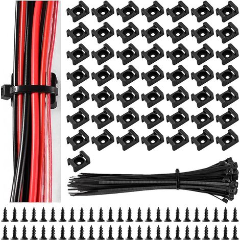 50 Ensembles 22.3 15.9 mm Attaches de Câble de Type Selle, Type Selle Support de Câbles, avec M3.5 Vis et Serre-Câbles, pour la Gestion des Fils, Noir (1/5)