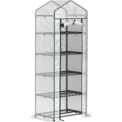 Serre de jardin balcon étagère serre 5 niveaux 0,69 x 0,49 x 1,93 m acier bâche amovible PE blanc (1/5)