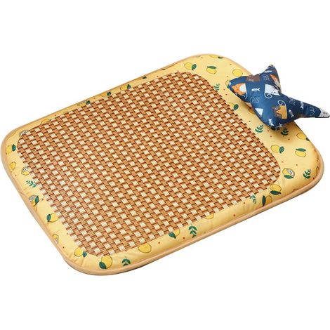 Tapis rafraîchissant en rotin pour chien, résistant aux morsures, confortable et respirant, idéal pour l'été et les chats (taille L, jaune). (1/4)