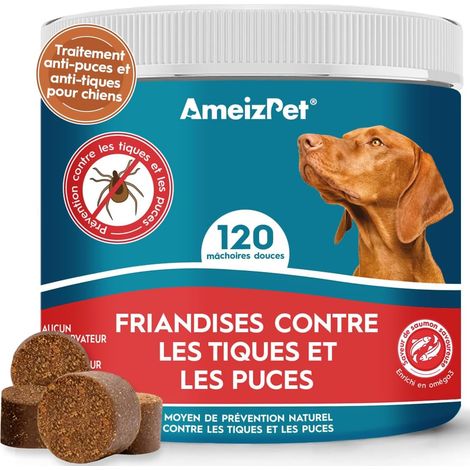 Cachet Chien Anti Puces Et Tiques Comprimés, Anti-Puces Chien Anti-Tique Prévention des Puces pour Chiots Et Chiens Adultes, Enzymes Digestives, 120 Friandises, 270g (9.5 Oz) (1/5)