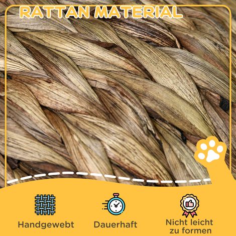 Panier en rotin pour chat, niche en osier, maisonnette pour chat, lit pour chat avec coussin, panier pour animal en jacinthe d'eau, couleur café, 40 x 37 x 51 cm (1/5)