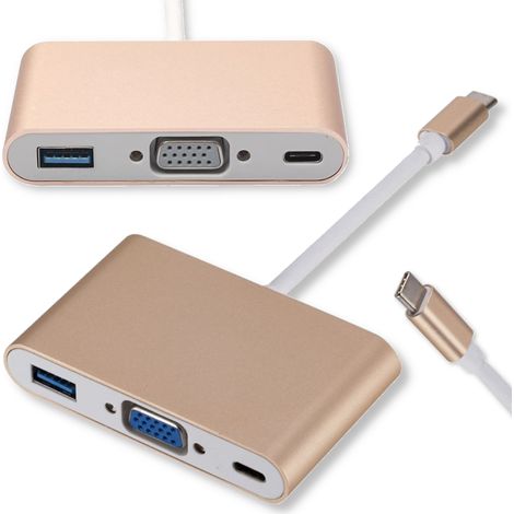 Adaptador convertidor HUB USB 3.1 Tipo C a USB 3.0 / VGA / USB-C chapado en oro (1/5)