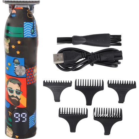 Tondeuse à cheveux électrique professionnelle LCD, kit de coupe et rasage pour hommes avec 5 peignes de guidage (1/5)