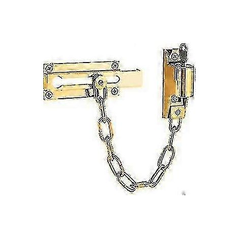 Chaîne de porte verrouillable en laiton poli, chaîne de sécurité, limiteur de porte pour plus d'intimité et de sécurité, avec mécanisme de verrouillage pour déverrouillage par clé externe. (1/5)