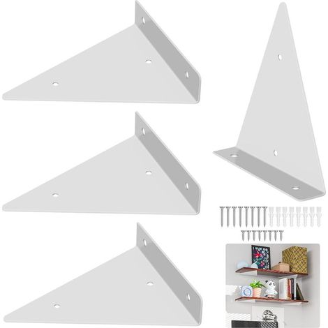 – Supports d'étagère murale invisibles – Pack de 4 supports triangulaires en métal – Dimensions 130mm x 140mm – Pour déco salon et chambre (1/5)