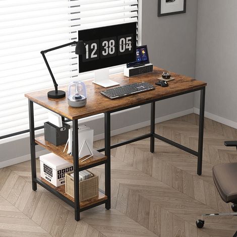 MCC direct Computer Desk with 2 Shelves on Left or Right for Office Home Study Writing 120cm BROWN