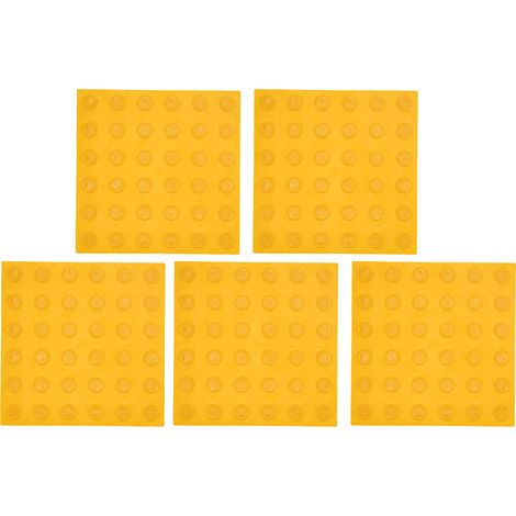 Lot de 5 dalles de sol antidérapantes en caoutchouc jaune à pois, signalétique tactile pour trottoirs et routes. (1/5)