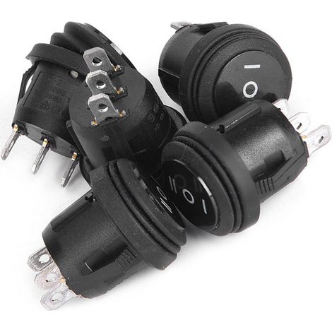 Lot de 5 interrupteurs à bascule ronds noirs 3 positions ON/OFF/ON 3 broches 10A/125V 6A/250V (1/5)