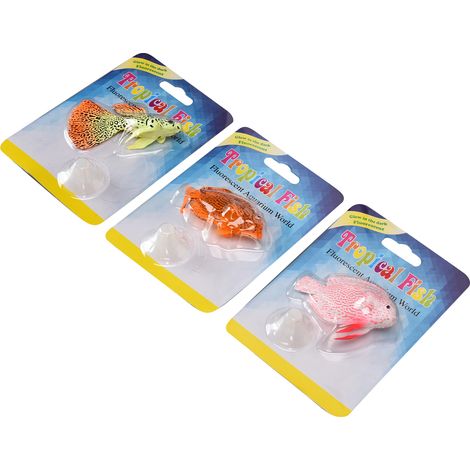 Lot de 3 poissons tropicaux artificiels (faux guppys et scalaires) pour aquarium. (1/5)