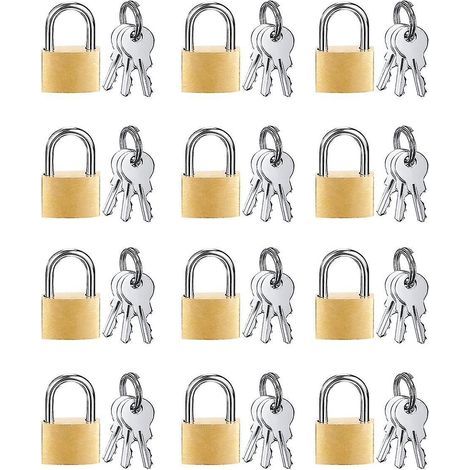 Lot de 12 mini cadenas en laiton massif avec 3 clés pour bagages, sacs à dos et équipements de salle de sport. (1/5)