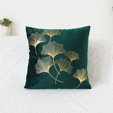 Sollbry Lot de 2 Housse de Coussin Canapé 40x40cm Housse de Coussin Moderne Velours Ginkgo Biloba Motif Taie d'oreiller Bleu Vert Housses de Coussin Salon (1/5)
