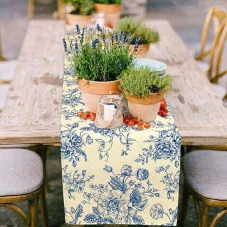 (33X183 cm)Rose Bleue Chemin de Table Esquisse Monochrome Vintage et Rouleau Toile de Jute Chemin de Table Decor pour Table Basse de Mariage (1/5)