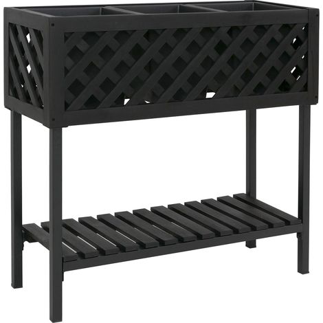 [NEUWERTIG] Pflanzkasten HHG-468, Blumen-/Pflanzkübel Blumenkasten, In-/Outdoor Akazie Holz MVG-zertifiziert 78x82x32cm schwarz
