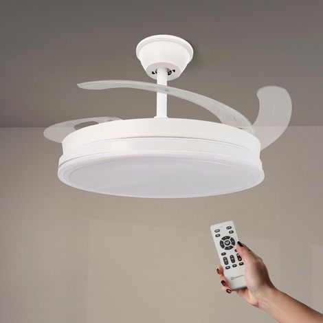 Deckenventilator mit weißem LED-Licht, Fernbedienung, 42 Zoll, 6 Geschwindigkeiten, leise, einziehbare Flügel, Timer