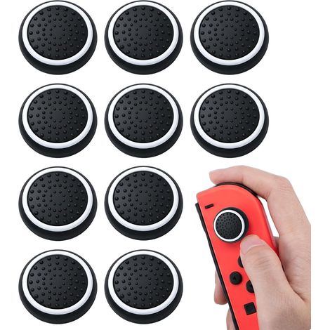 10 Pcs Black Thumb Cover with White Ring Easy Installation Compatible with Switch Lite (1/5)