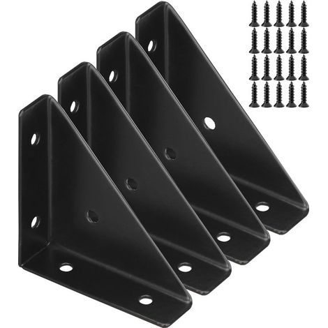 Lot de 4 supports triangulaires robustes, supports d'angle et supports d'étagère pour table et cadre de lit, noirs (1/5)