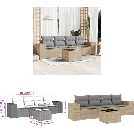 5-tlg. Garten-Sofagarnitur mit Kissen Beige Poly Rattan - Gartenmöbel - Gartensorte - Rattan Möbel - Outdoor Set - Lounge Set - Home & Living (1/3)