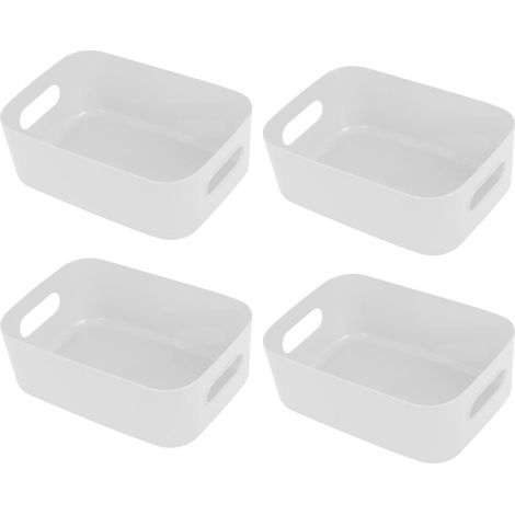 Aufbewahrungskörbe – 4er-Set – Kunststoff – mit Griffen – Küche, Bad, Büro – 15,5 x 11 x 5,5 cm, Weiß (1/5)