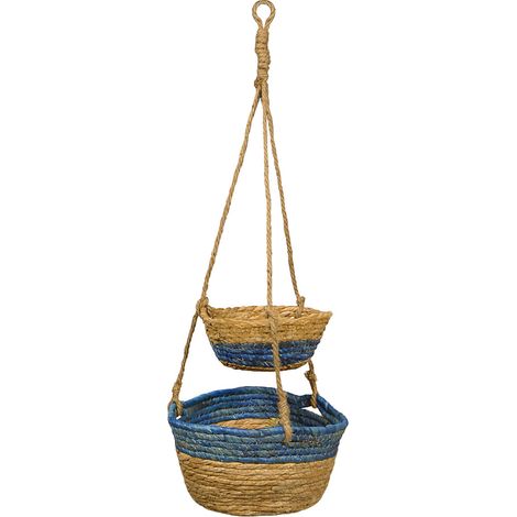 Caspo Pensili Doppi in Corda di Cotone Blu Porta Piante Sospeso h72 cm