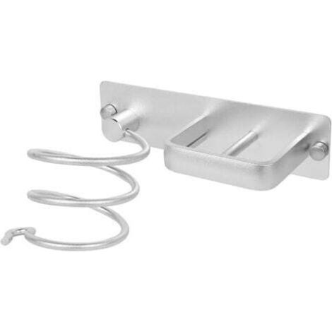 Wandmontierter Haartrocknerhalter aus Aluminium, Halterung für Haartrockner und Bügeleisen, matte Oberfläche, Aufbewahrungsmöglichkeit für Badezimmer (Mattsilber) (1/4)