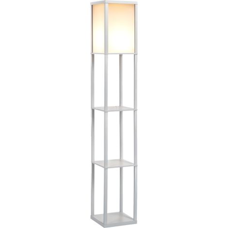 HOMCOM Floor Lamp Reading Lamp with 3-Tier Storage Shelf for Home Office White (1/5)