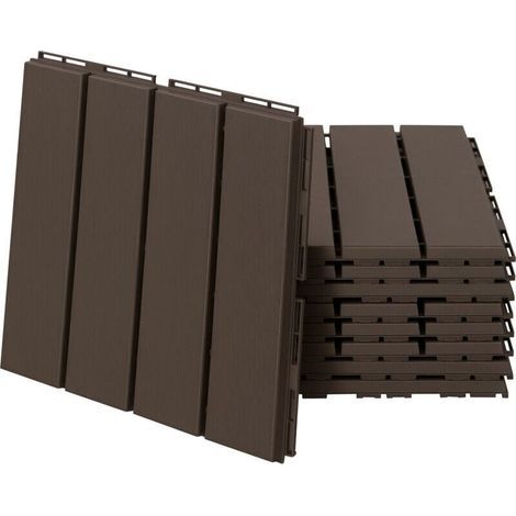 Caillebotis - Dalles terrasse - Lot de 9 - emboîtables, Installation très Simple - Petits Carreaux Composite Plastique Imitation Bois Chocolat (1/5)
