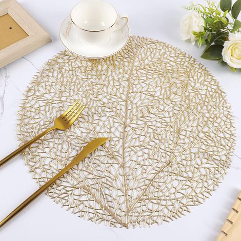 Ensemble de 6 sous-verres ronds dorés pour table à manger, antidérapants et faciles à nettoyer. (1/4)