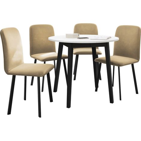Salle à manger complète Edmond 119, Blanc + Noir, 77x0x0cm, Diamètre: 90, Nombre de chaises: 4, Style: Contemporary