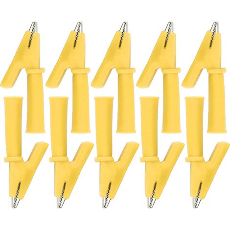 10 Pièces Pinces Crocodiles Laiton avec Isolation PVC pour Multimètre, Sécurité et Connexion 4mm Banane - Jaune (1/5)
