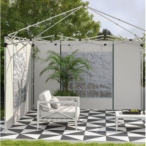 CHICFURN Laterales para cenador, 2 piezas, 295 x 195 cm, poliéster blanco, ventanas y puertas (1/5)